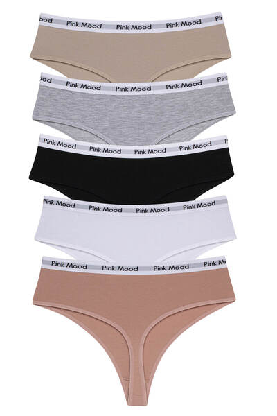 pink mood Tanga din bumbac cu talie înaltă, pachet de 5