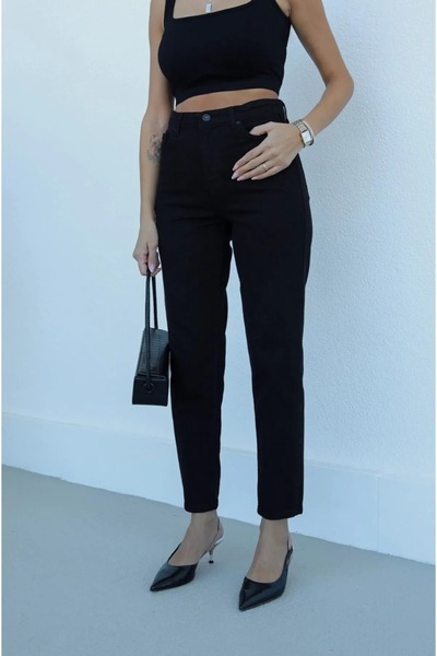 TugsatTasarTekstil Lucas Black Super Visok struk Boyfriend ženske farmerke