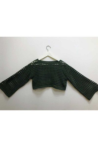 AYEM AKSESUAR Women's Openwork Spanish Sleeve Perforated Crop