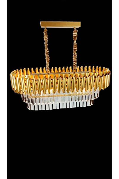 MATMAZEL AKSESUAR Avizade Roza Varaklı Gold 75x35 Cm Lik Kristal Taşlı Lüks Avize