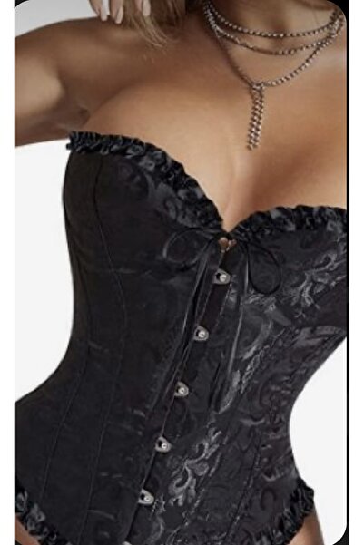 Madame Lucid Чорний жакардовий атласний ретро корсет бюстгальтер