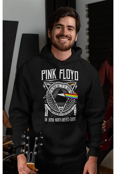 Fuddy Moda Hanorac cu glugă cu imprimeu Pink Floyd, hanorac oversize cu glugă Rock Metal