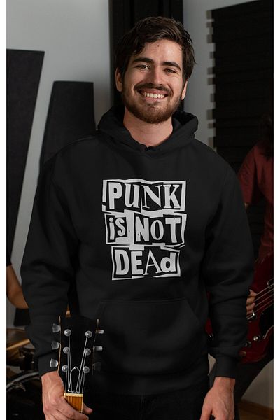 Fuddy Moda Φούτερ με κουκούλα Punk is Not Dead με γράμματα, Unisex Oversize Rock Metal Printed Hoodie