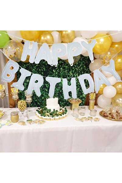 RÖNESANS PARTİ Happy Birthday White Color Foil Balloon Set