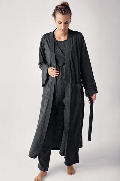 Artış Women's Long Sleeve Stretchy Cotton Maternity Dressing Gown Pajamas Set13300