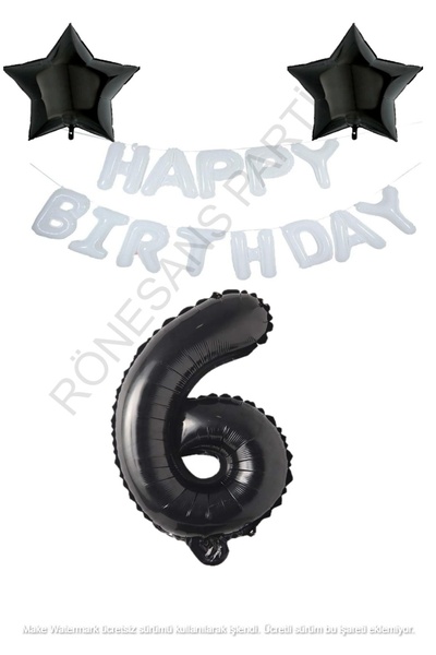 RÖNESANS PARTİ مجموعة بالونات عيد ميلاد سعيد بيضاء على شكل نجمة سوداء ورقم من...