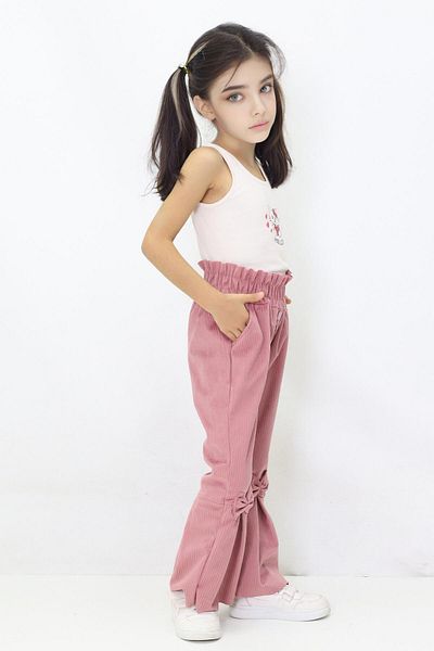 CANBİX Girl's Spanish Leg Bow Velvet Trousers