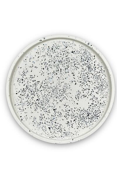 betonmall Decorative Terrazzo Round Tray 26 Cm Concrete Marble Patterned Presentation Organizer Tray Marble
