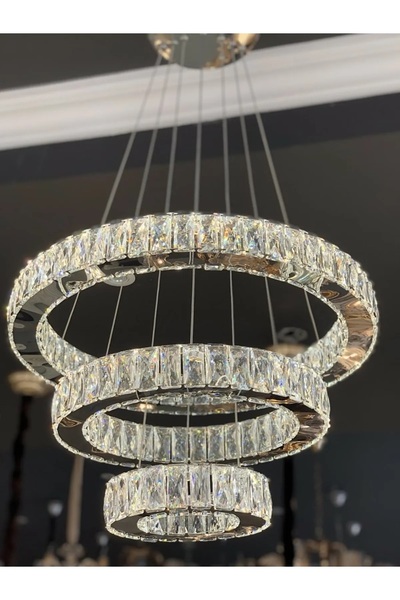 RSCOLLECTIONS Modern Sarkıt 3 Renk 3 Katlı Led Avize Salon - Oturma Odası Led...