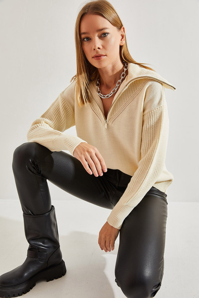 Bianco Lucci Γυναικείο πλεκτό πουλόβερ με φερμουάρ