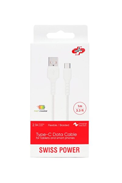 Swiss Power Type-C USB Kablo. 1 metre örgülü hızlı şarj kablosu 2.1 Amper