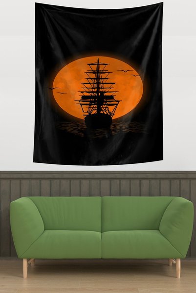 Latibule Pirate Boat Stain Resistant Fabric Wall Cover Wall Carpet Tapestry
