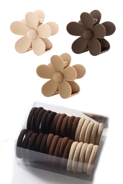 C&E Design Kadın 3'lü XL Mandal + 50'li Kahve Lastik Toka Seti