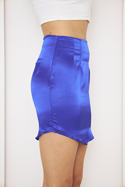 WOMAN VISION Жіноча атласна тканина з високою талією, синя міні-спідниця 9569