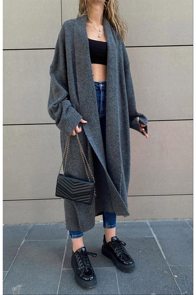 Laluvia Langer Strickcardigan mit Schalkragen