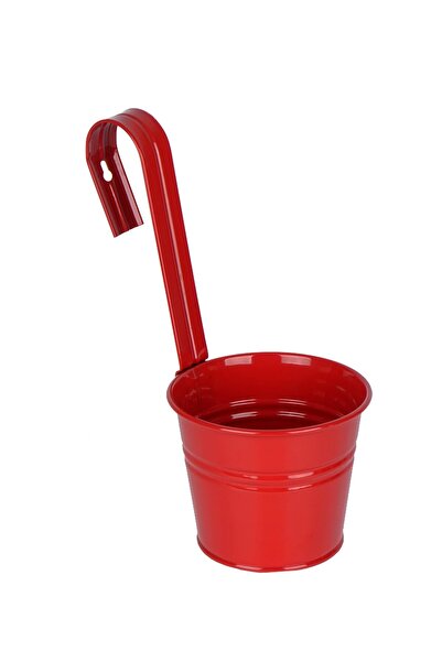 2kshop Askılı Ferforje Renkli Saksı, Duvar Saksısı, Küpeşte Saksı Kırmızı