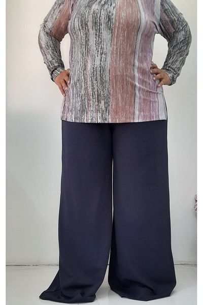 Mertcan Butik Navy blue elasticated summer wide-leg combed cotton viscose trousers skirt with a waist bodice