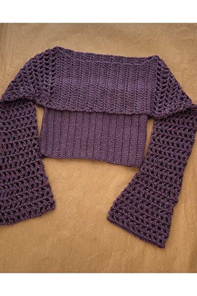 scyllastore İspanyol Kol Crop Büstiyer Kazak Bluz Takım