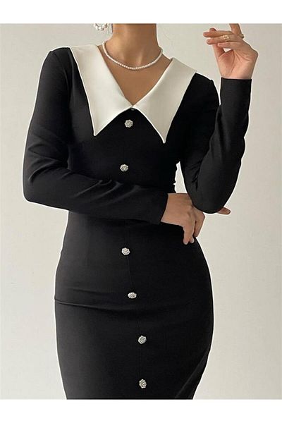 Planet Butik Retro Pointed Collar Midi Dress