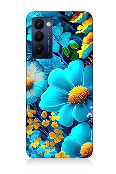 karizmart Tecno Comon 18 Uyumlu Silikon Kılıf Mavi Sarı Çiçekler