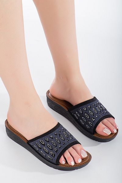 BOUIS Γυναικεία Navy Blue Καθημερινά Ορθοπεδικά Άνετα Παντόφλες Σανδάλια Παπούτσια Stiletto
