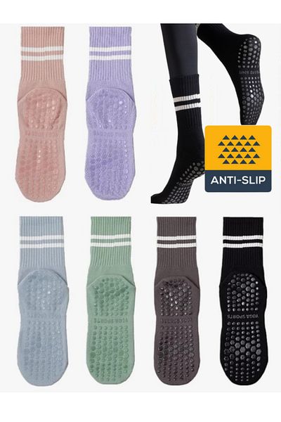 XTR Fitness 5 Pairs Professional Non-Slip Socks for Yoga and Pilates Gray