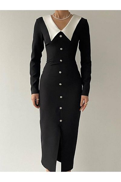 Planet Butik Retro Pointed Collar Midi Dress