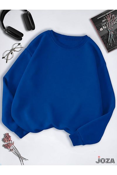 Joza Outdoors Unisex γυναικεία μπλούζα βασικού τύπου Crew λαιμόκοψη χωρίς τύπωμα, μονόχρωμη μπλούζα με μπλε ανασηκωμένο φλις