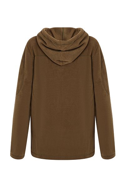 Huğlu Khaki Color Hooded Three Pocket Zippered Fleece Cardigan