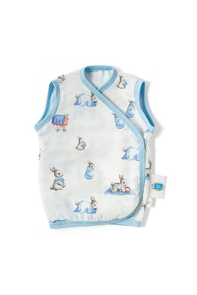 DEUX LAPINS 0-3 Months Baby Muslin Vest - 100% Cotton, Bébé Lapin Design