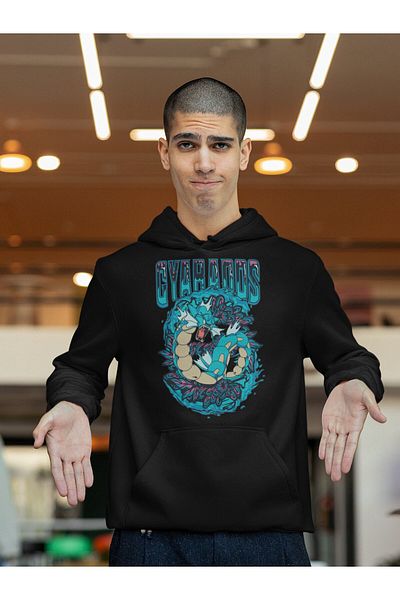 Fuddy Moda Hanorac cu glugă cu imprimeu Pokemon Gyarados, hanorac unisex oversize cu glugă cu imprimeu Pokemon