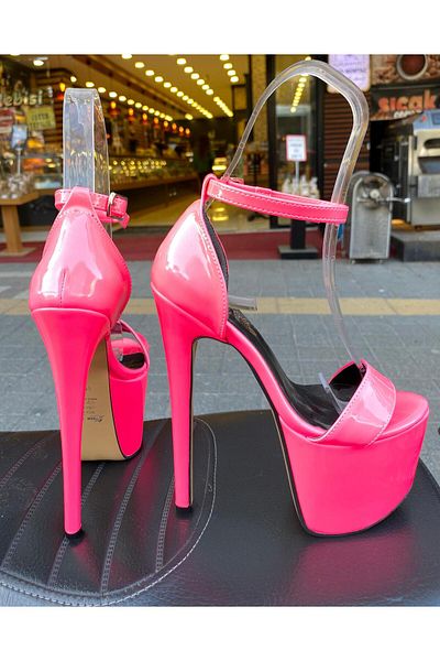 Afilli Women's Fuchsia Pink Single Strap Platform Thick Sole Thin High Heel Sandals Heeled Shoes