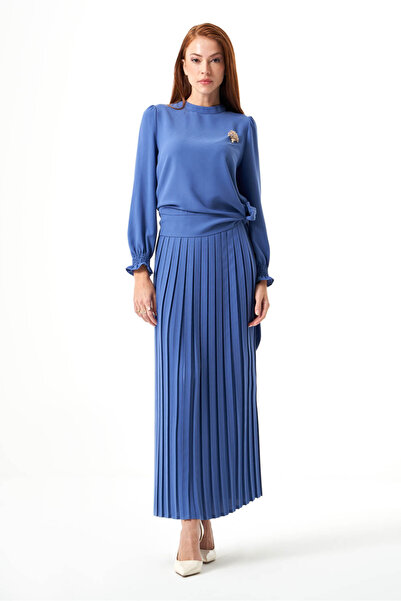 Mizalle Yan Bağlı Krep İndigo Bluz