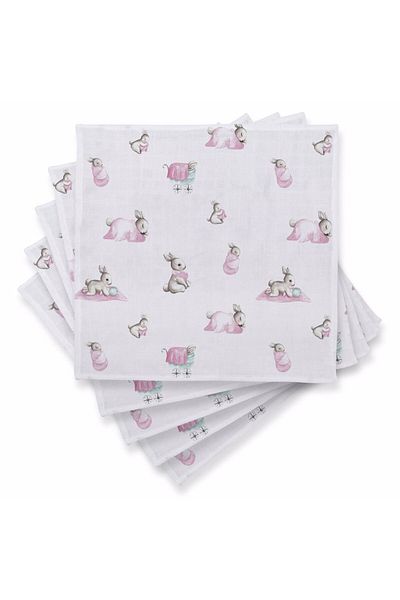 DEUX LAPINS 5-Piece Muslin Baby Shoulder Diapers - 100% Cotton, Lapin Rose