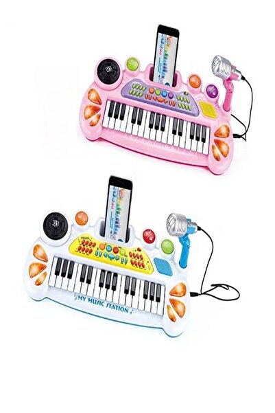 Intertoys Oyuncak Mikrofonlu Tabureli Org 31 Tuşlu Işıklı (Pembe - Mavi)