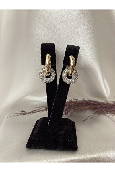 Starlight Özel Seri Zirkon Taşlı Gold Iç Içe Geçmeli Yuvarlak Küpe