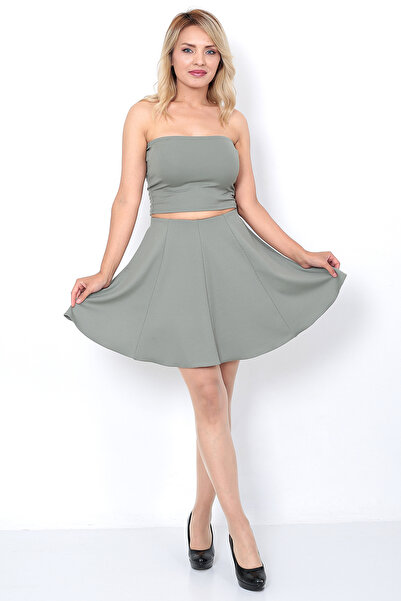 WAYS Kadın Haki Fitilli 8 Parçalı Mini Kloş Etek