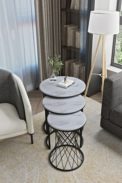 EMGA HOME Zenith Zigon Sehpa - Beyaz Mermer