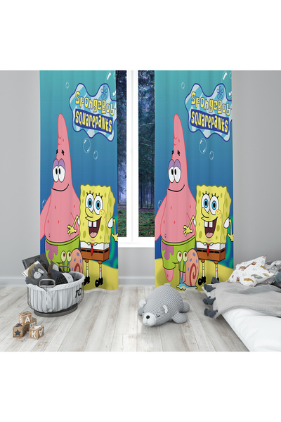 ALBANHOME Alban Home Dijital Baskı Çocuk Odası Çift Kanat Fon Perde Sünger Bob