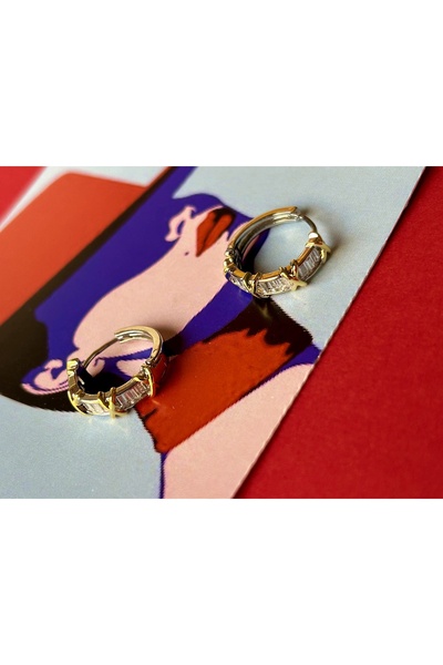 JEICON ATELIER Silver Renk Zirkon Taşlı X Model Küçük Halka Küpe