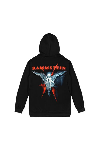 Orijin Tekstil Rammstein Angel Ön Arka Baskılı Siyah Kapşonlu Sweatshirt