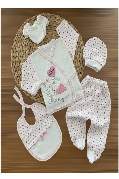 dubi baby Baby Girl Newborn Rabbit Patterned 5-Piece Boxed Hospital Exit Body...