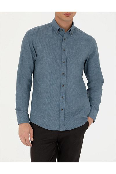 Pierre Cardin Μπλε Slim Fit Μακρυμάνικο Πουκάμισο ELİFSU BUTİKHOME