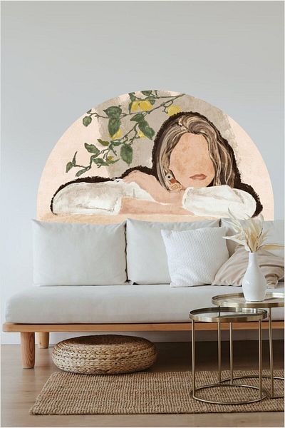 Grafikup Autocolant de perete semicerc pentru femei Lemon Boho