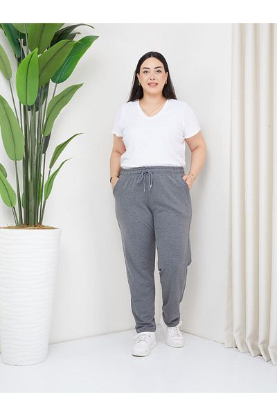 tarzımsüper Large Size Elastic Waist High Waist Comfort Model Two Pockets Comfortable Lycra 4 Season Sweatpants
