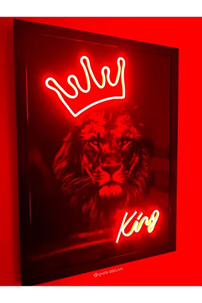 tabellam Aslan Kral Led Neon Tablo Dekoratif Duvar Tablosu Aslan Neon King Neon