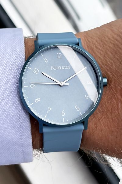 Ferrucci Unisex Wristwatch 3 Atm Waterproof Blue Color Silicone Band Aluminum Case GFRE2023C1