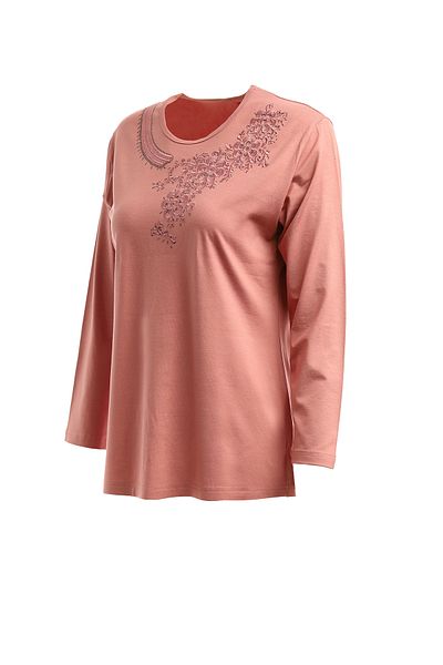 Trikolay Plus Size Jewelled Embroidered Combed Cotton Blouse