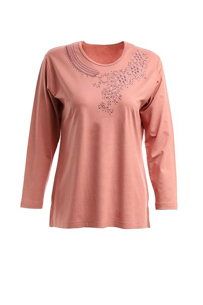 Trikolay Plus Size Jewelled Embroidered Combed Cotton Blouse