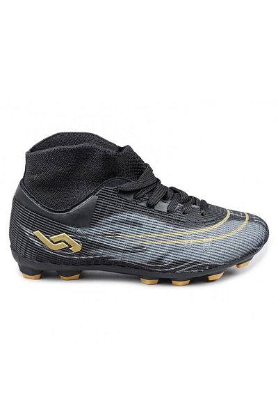 Jump 29676 Black Yellow Detailed Patterned Lace Up Ankle Socks Cleats Football Shoes